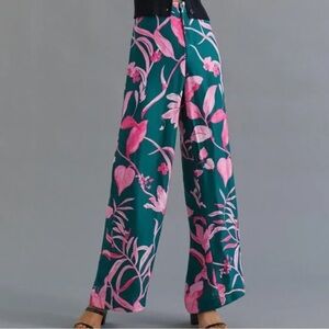 Anthropologie Tropical Print Pants Sz 4 Green Pink
